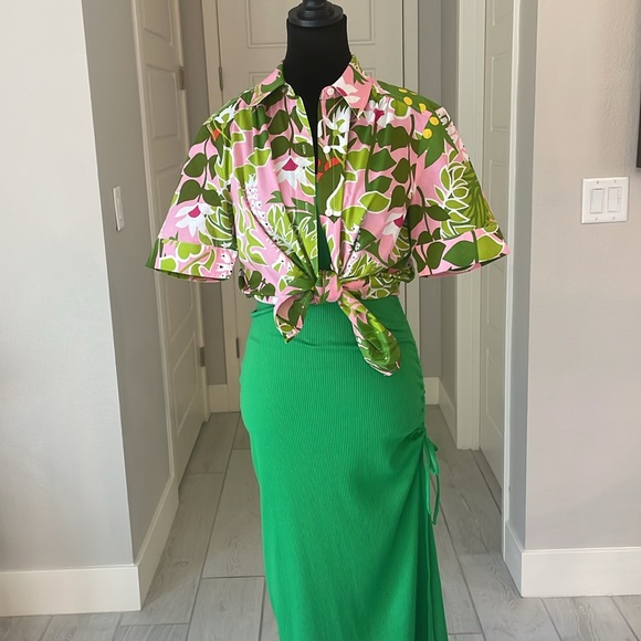 J. Crew Ruched Midi Dress In Vintage Rib Kelly Green Size S - Picture 11 of 12